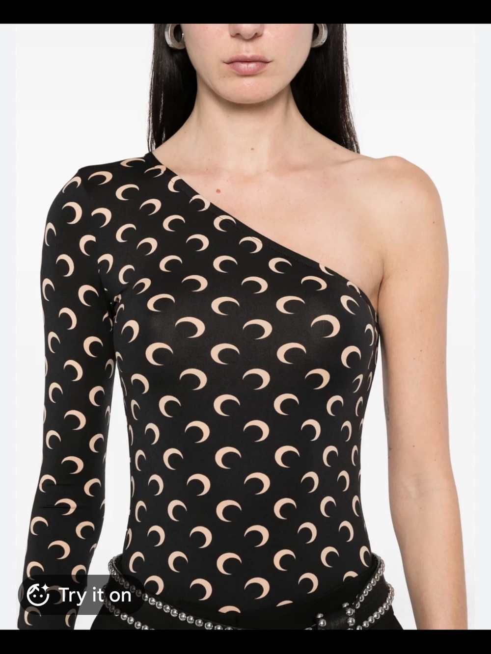 Marine Serre One-Shoulder Black leggings set  with Crescent Moon Print